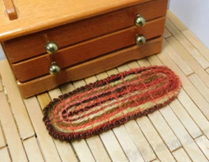 Dollhouse Miniature Oblong Red Yellow and Brown Rug - Artist Made by Kyle Lefort - Picture 1 of 6