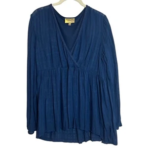 Y2K Baby Doll Blouse Princess Vera Wang Size XL Blue Long Sleeve Rayon - Picture 1 of 6