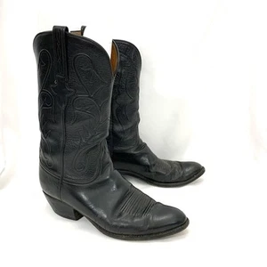 Lucchese Cowboy Boots Black Leather Men's Size 10.5 D (Cracks In Leather) - Picture 1 of 18