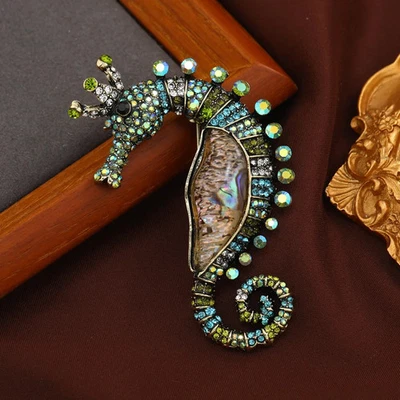 Broche Caballito de Mar Azul Vintage - Esmalte Estrás Océano Prendedor Verano Joyería Regalo Foto 1 de 4