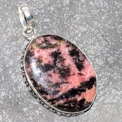 925 Silver Plated Rhodonite Pendant Handmade Jewelry Size 2" GW - Image 1 of 3