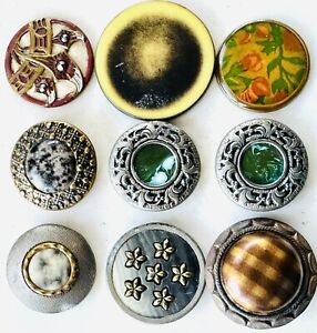 Vintage Lot of 9 Art Deco Celluloid Buttons-Flowers-Bubble-Celluloid Background