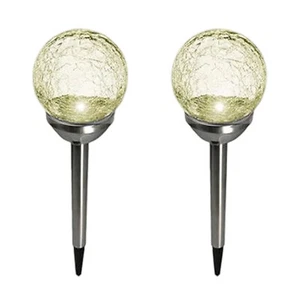LED Solarleuchten 2er Garten Solarlampen Garten Edelstahl Solarleuchten Crackle - Bild 1 von 6