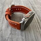 For NEW Apple Watch Ultra 1 2 49mm Dark Orange Leather Watch Band Strap