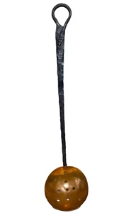 COUNTRY FARMHOUSE HAND WROUGHT BRASS AND IRON ANTIQUE LADLE, SERPENT HANDLE - Picture 1 of 8