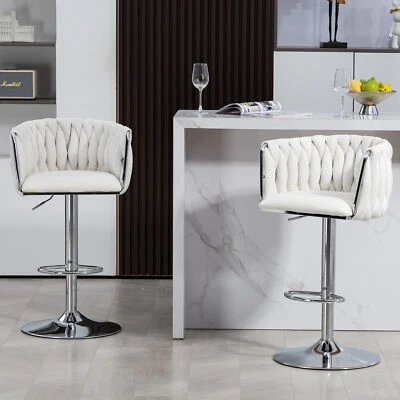 2 Set Velvet Swivel Bar Stools 24.4"-33"Height Counter Bar Dining Chairs W/ Back - Image 1 of 4
