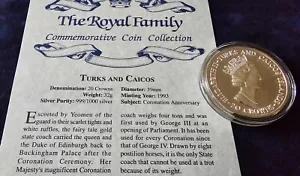 Turks & Caicos 20 Crowns coin 1993, 40th anniversary of the Coronation of QEII - Picture 1 of 3