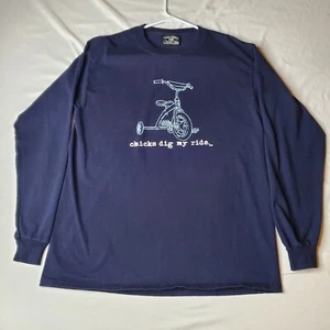 VTG Steve & Barry's T-shirt CHICKS DIG MY RIDE Mens Medium Longsleeve 20x28 Blue - Picture 1 of 12