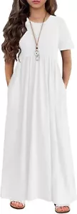 Girls Maxi Dress Long Short Sleeve Casual Holiday Dress with Pockets 10-11 Years - Picture 1 of 6