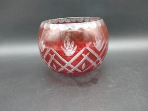 Ruby Stain Cut to Clear Glass Rose Bowl Vase - Picture 1 of 10