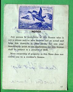 NEW JERSEY 1952 Resident Trapping & Firearm Hunters License RW19 Unsigned - 481