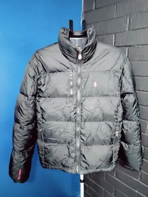 Polo Ralph Lauren RL250 Down PufferJacket 男式中号黑色红色小马全拉链 — 第 1/4 张图片