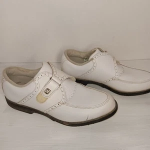 FOOTJOY Greenjoys 48352 Womens 8M White Leather Golf Shoes Kiltie Monk Strap - Picture 1 of 6