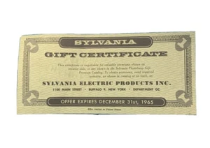 Vintage Sylvania Gift Certificate - Picture 1 of 8