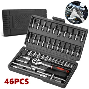 Socket Set Compact 46pcs 1/4' Metric Drive Ratchet Phillips Torx Bits Allen Key - Picture 1 of 10