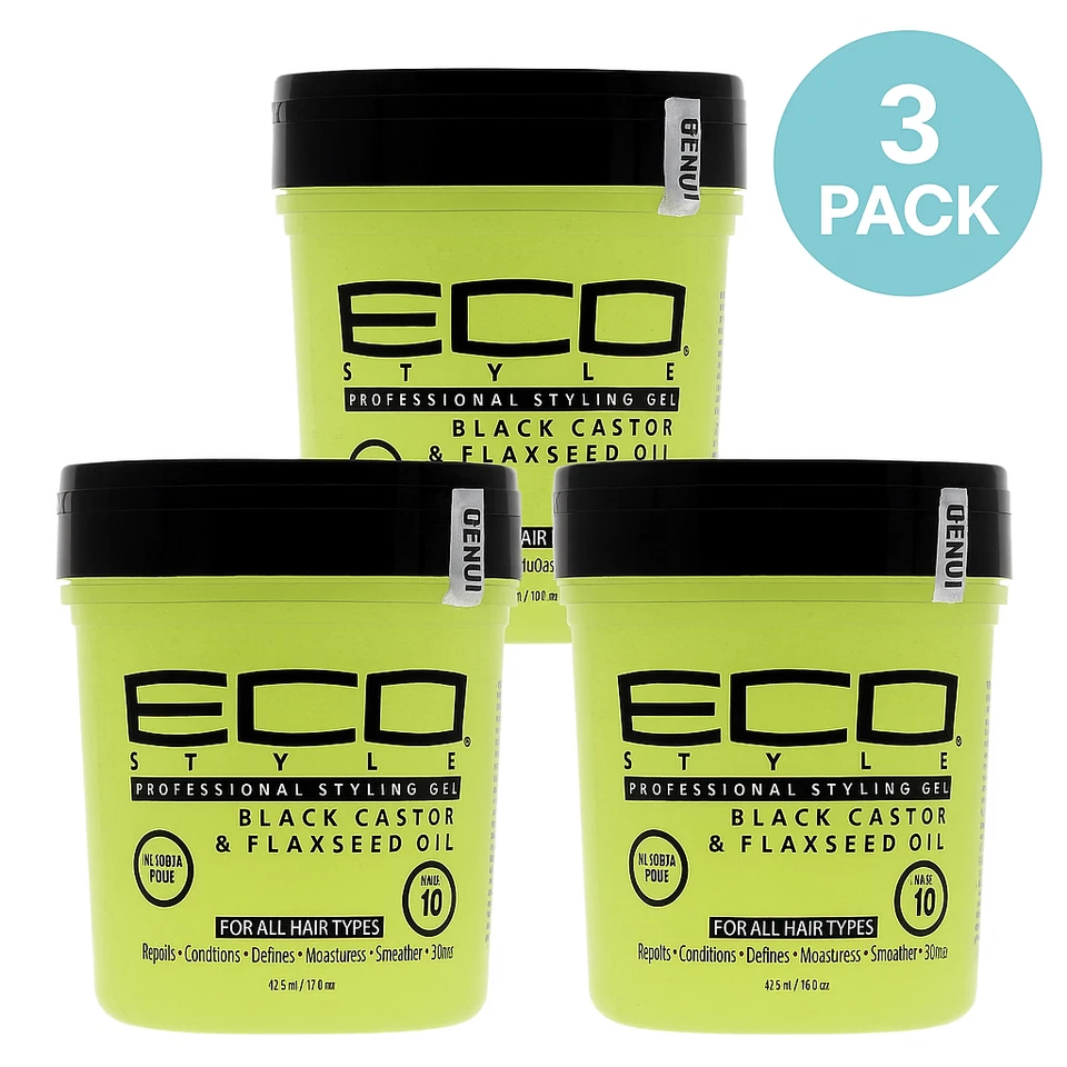 Eco Style Black Castor Flaxseed Oil Gel 16oz 3 Pack Max Hold 10 New - Image 1 of 1