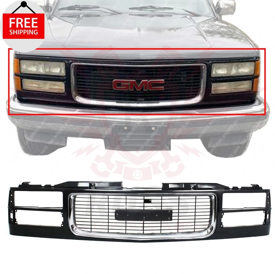 New Front Grille Black With Chrome Fits 1994-2000 GMC C/K Series / 1994-99 Yukon Foto 1 de 4