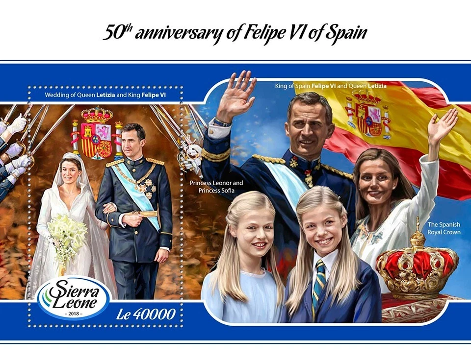 Estampillas del Rey Felipe VI de España MNH 2018 Sierra Leona S/S Foto 1 de 1