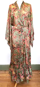 Pink long Kimono silk style 18 20 22 plus size dressing gown cover up L party - Picture 1 of 9