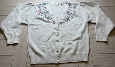 Suéter Cárdigan Huntington Ridge Mujer Vintage Años 90 Talla S Blanco Floral Casa de Campo Foto 1 de 4