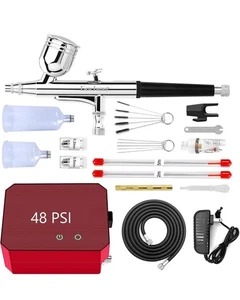 Gocheer Airbrush Kit w/ Air Compressor 40 PSI High Pressure 0.2/0.3/0.5mm Nozzle - Picture 1 of 7
