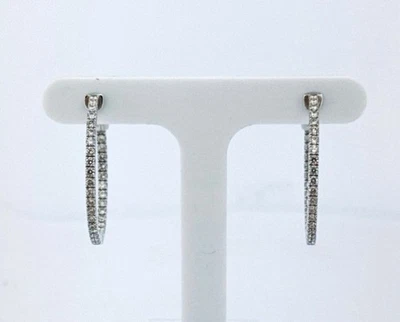 14K White Gold Diamond Inside-Out Hoop Earrings 1.6mm 5.5g Sparkling Hoops - Image 1 of 4