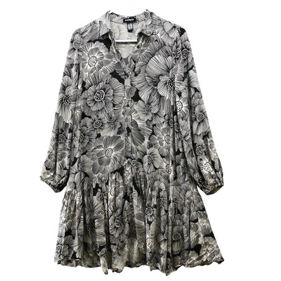 Express оборки кромки большого размера рубашка платье размер S черный белый цветочный длинным рукавом - Изображение 1 из 4