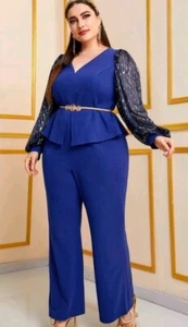 Size 4XL/20 Lantern Sleeve Split Hem Top & Flare Leg Pants With Belt - Picture 1 of 16