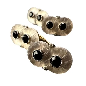 French Rock Crystal Onyx and Diamond 18K Yellow Gold Platinum Cufflinks - Picture 1 of 12