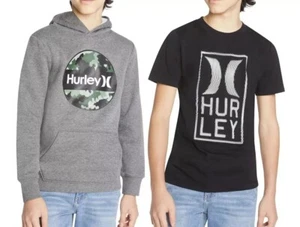Hurley Boy's 2-Piece Fleece Lined Hoodie & Cotton Blend Tee Set Gray/Black 14/16 - Picture 1 of 4