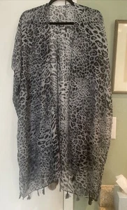 Cheetah Print, Black Kimono Tassels Animal print Sheer Cover Up ONE SIZE 33”x35 - Picture 1 of 9