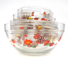 Vintage Glass Nesting Prep Bowls Fruit Pattern Design Colorful Retro Set Of 9