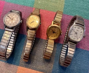 4 Vintage Ladies Timex Watches With Stretch Bands - Picture 1 of 5