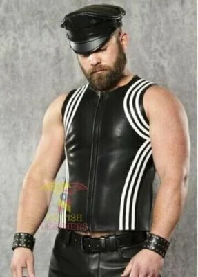 Men's Leather Black Sport Tank Top Shirt Sleeveless Fitted Fetish Shirt Schwarz - Image 1 of 3