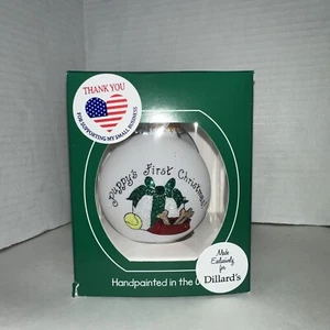 Dillards Christmas Puppy's First Christmas! Handpainted Ornament NIB - Picture 1 of 3