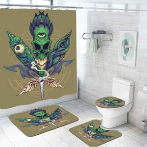 Weeds Cannabis Marijuana Shower Curtain Set Non-Slip Bath Mat Toilet Lid Cover - Picture 1 of 14