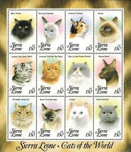 Sierra Leone 1993 - Cats of the World - Sheet of 12v - Scott 1644 - MNH