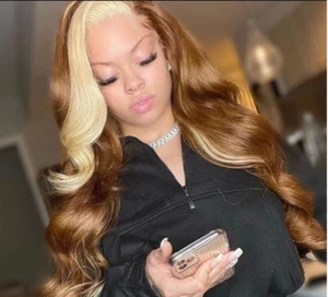 Long 4X4 Lace front Human Hair Wig Blonde Ombre Brown Body Wave Pre Plucked Wigs - Picture 1 of 6