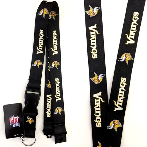NFL Minnesota Vikings Lanyard Key Ring Keychain ID Holder Clip - Black Cover