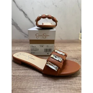 Jessica Simpson Amille Slide Sandals Rhinestone Embellished Ginger Cookie 5.5M - Picture 1 of 6