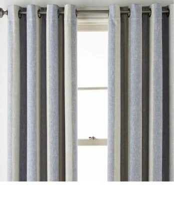 Panel Cortina JCP Sullivan Rayas Cambray Azul Gris Beige Ojal Apagón 50X95 Foto 1 de 4