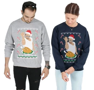 Salt Bae Christmas Sweater Jumper Top Xmas Sweatshirt Funny Snow Turkey Meme - Picture 1 of 9