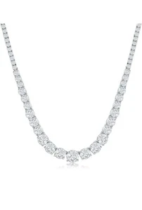 Womens 14K White Gold Plated Crystal Cubic Zirconia Graduated Tennis Necklace - Picture 1 of 2