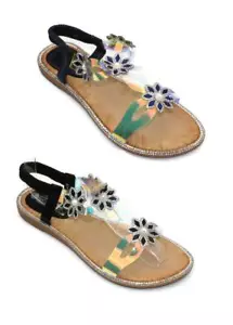 Mujeres Damas Sandalias Planas Slingback Flor Verano Vacaciones Playa Fiesta Zapatos - Imagen 1 de 6