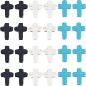 1 Box 90Pcs Cross Beads Bulk Black White Blue Synthetic Turquoise Pocket Crosses - Picture 1 of 6