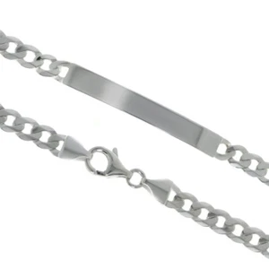 Ident Bracelet Engraving 7 1/2in Shield Band Curb Silver Name Band Neu - Picture 1 of 6