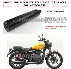 100% GENUINE Fits Royal Enfield "METEOR 350 BLACK STRAIGHT CUT SILENCER" - Picture 1 of 12