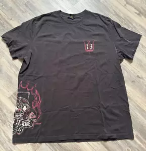 Vtg Lucky Brand 90s USA Made Designer T-Shirt Charcoal Skull Let It Ride XXL - Picture 1 of 6
