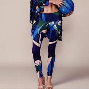 Womens Pants Size Medium Leggings Activewear Yoga Sports Stretch Blue Geometric - Picture 1 of 7