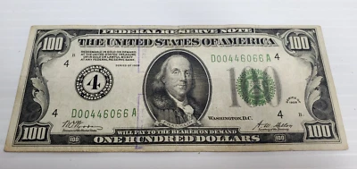 1928 $100 One Hundred Dollar Bill Federal Reserve Note Cleveland District 4 - Image 1 of 4